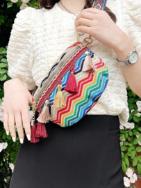 Superleuk crossbody Ibiza tasje met klosjes multicolor