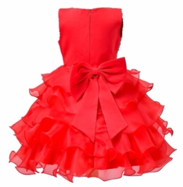 Superfeestelijke jurk met pailletten lijfje met gelaagde rok met strik rood 140/146 laatste