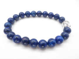 Prachtige armband van geslepen 8 mm Lapiz Lazuli  kralen en Boeddha in geschenkdoosje