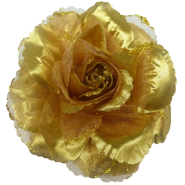 Prachtige gouden roos met glitters op haarclip/elastiek/broche