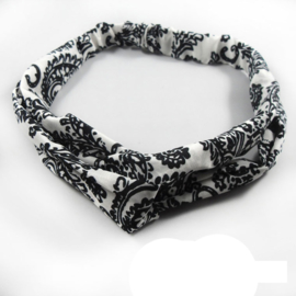 Superleuke knoop haarband met elastiek wit/zwart