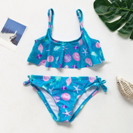 Superleuke bikini blauw met schelpjes en zeesterren