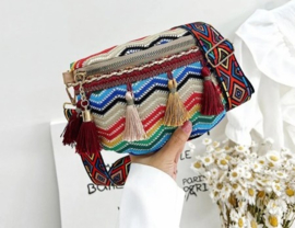 Superleuk crossbody Ibiza tasje met klosjes multicolor