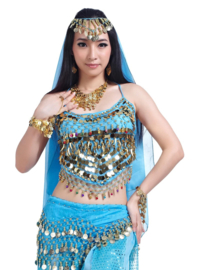 Prachtige 4-delige Oosterse set met harembroek turquoise