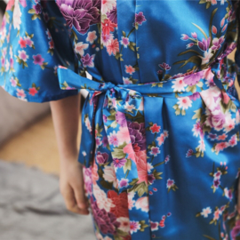 Superleuke kinderkimono met bloemenprint turquoise