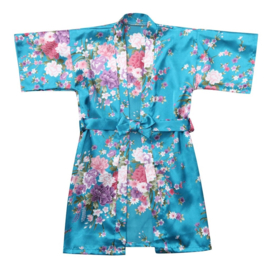 Superleuke kinderkimono met bloemenprint turquoise