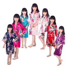 Superleuke kinderkimono met pauwenprint turquoise