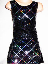 Fantastisch hip geruit holografisch glitter pailletten jurkje zwart maat 116/122