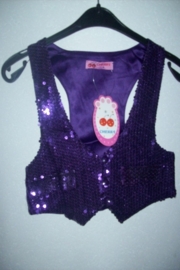Leuk paars glitter giletje alleen nog maat 98/104