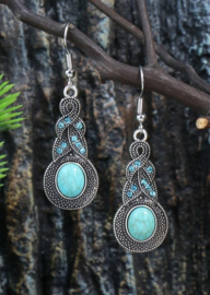 Antiek zilveren oorhangers met turquoise steen A36