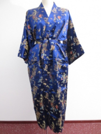 Schitterende lange kobaltblauwe brokaat unisex kimono met draken one-size