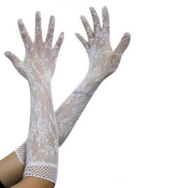 Lange handschoenen meiden/damesmaat wit kant
