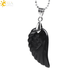 Ketting met Engelenvleugel  van geslepen Onyx