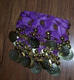 Setje polsbandjes paars met gouden muntjes