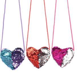 Superleuk glitter pailletten tasje hart rood/zilver