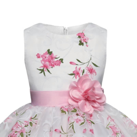 Schitterende luxe witte feestjurk met roze bloemen maat 128/134