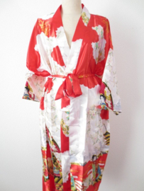 Fantastische lange rode dameskimono met Geisha