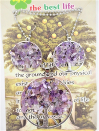 Tree of Life ketting en oorbellenset met Amethyststeentjes in geschenktverpakking