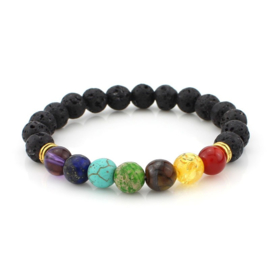 Kralen armband Lavasteen met 7 Chakra kralen