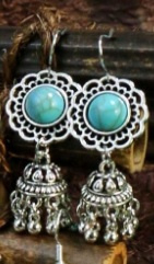 Antiek zilveren oorhangers met turquoise steen A48