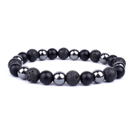 Geweldige BESCHERM armband model 1 lavasteen/obsidiaan/hematiet 8mm/19cm