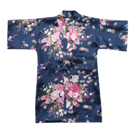 Superleuke kinderkimono met bloemenprint navyblauw