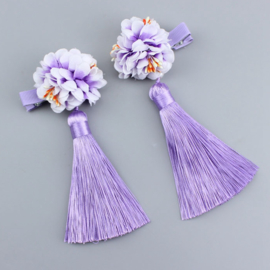 Setje Chinese haarclips met lila bloem en kwastje