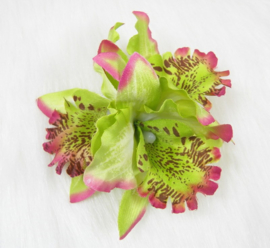Haarclip/brochespeld driedubbele orchidee groen