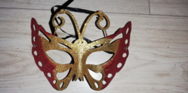 Venetiaans masker glittervlinder goud/rood