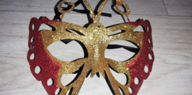 Venetiaans masker glittervlinder goud/rood