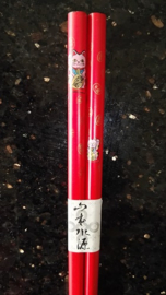 Chopsticks / haarpennen "Lucky cat" gekleurd