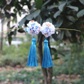 Setje Chinese haarclips met blauwe bloem en kwastje