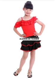 LATIN SALSA danssetje rokje met roezeltopje zwart met rood