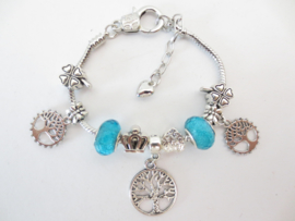 Prachtige Pandora style armband met Tree of Life bedels en turquoise kralen