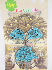 Tree of Life ketting en oorbellenset met Turkooissteentjes in geschenktverpakking