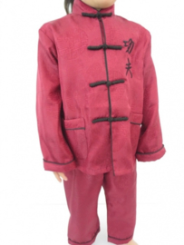 Superleuke kinder kung-fu set donkerrood met zwarte Chinese knoopsluiting