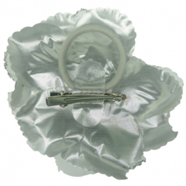 Prachtige zilveren roos met glitters op haarclip/elastiek/broche