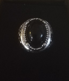 Nr. 6 Tibetaans zilveren ring met ovale zwarte steen maat 19