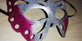 Venetiaans masker glittervlinder zilver/roze