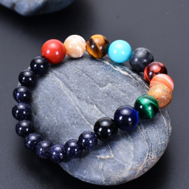 Geweldige GALAXY armband blauwe zandsteenkralen en 11 planetenkralen 8mm