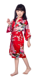 Superleuke kinderkimono met pauwenprint rood