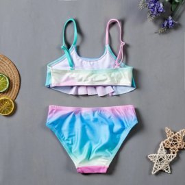 Superleuke multicolor Rainbow bikini blauw/groen/roze/wit