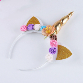 Haarband UNICORN met bloemen goud