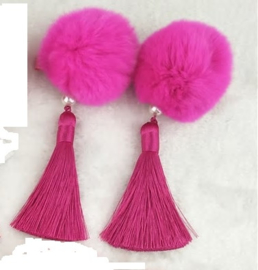 Superleuk setje èchte chinese haarclips fuchsiaroze bol met kwastje