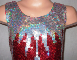Sprankelend holografisch glitterpailletten jurkje rood met zilveren ijspegels maat 116/122