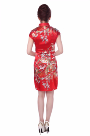 Bijzonder mooi Chinees jurkje rood met bloemenprint maat 34 t/m 48!