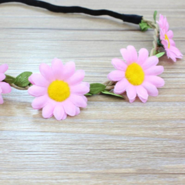 Leuke zomerse elastieken haarband met roze bloemen