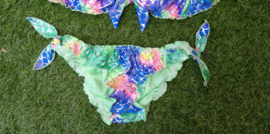 Superleuke Zeemeermin bikini zeegroen/multicolor met glinsterende zilveren "schubben" + haarscrunchie