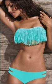 Leuke Ibiza bikini met franje  maat 34/36 turquoise