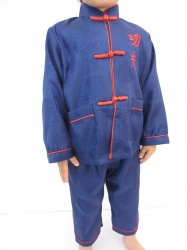 Superleuke kinder kung-fu set donkerblauw met rode Chinese knoopsluiting